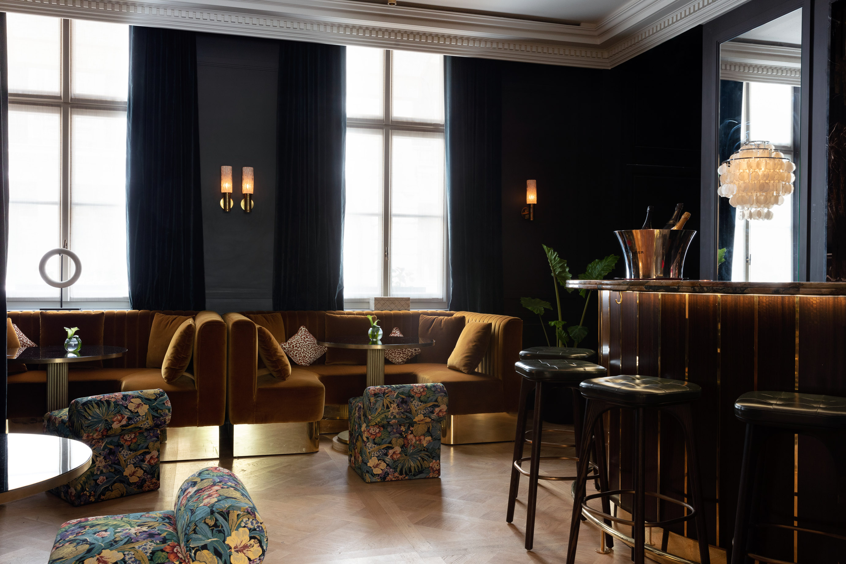 Bar table and chair of the 5-star boutique hotel Les Jardins du Faubourg, close to the Champs-Elysées